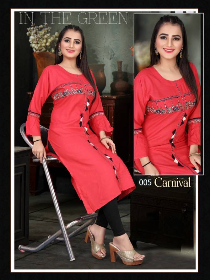 Aagya Carnival Rayon Designer Fancy Wear Printed Kurti Collection